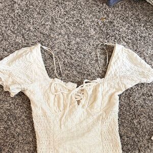Elegant Cream Lace-Up Women's Top